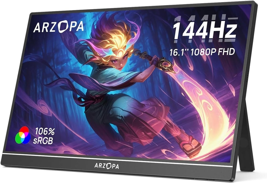 Ecran Portable ARZOPA Z1FC,16.1 Pouces 1920x1080 FHD 144 Hz,Moniteur Portable IPS  Noire - Neuf