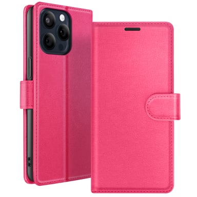Zanaé Funda tipo cartera para iPhone 15 Pro Max con soporte y lengüeta magnética Fucsia