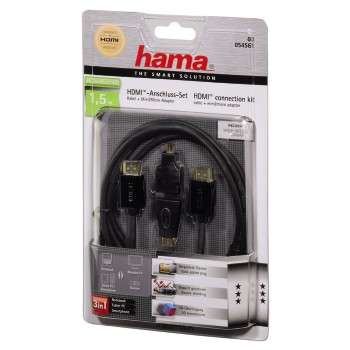 Cable HDMI de alta velocidad con Ethernet, 1,50 m + 2 adaptadores HDMI