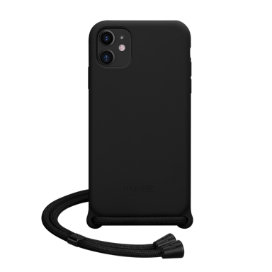 Custodia a tracolla in morbido silicone gel per Apple iPhone 11, nero satinato