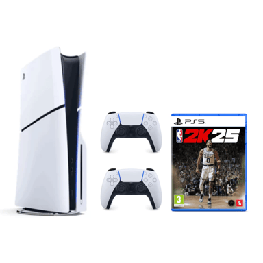 Pack PS5 Slim & NBA 2K25 & 2e Manette Dualsense Blanche - Console de jeux PlayStation 5 Slim 1 To (Standard)