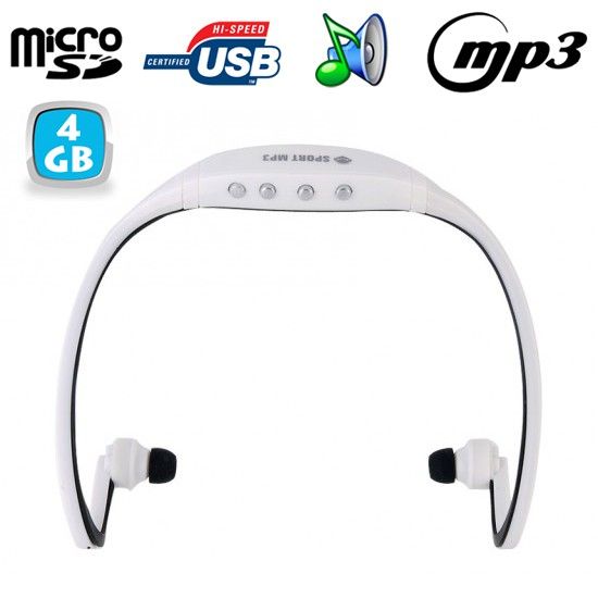 Casque sport sans fil lecteur MP3 Micro SD Running vélo Blanc 4 Go
