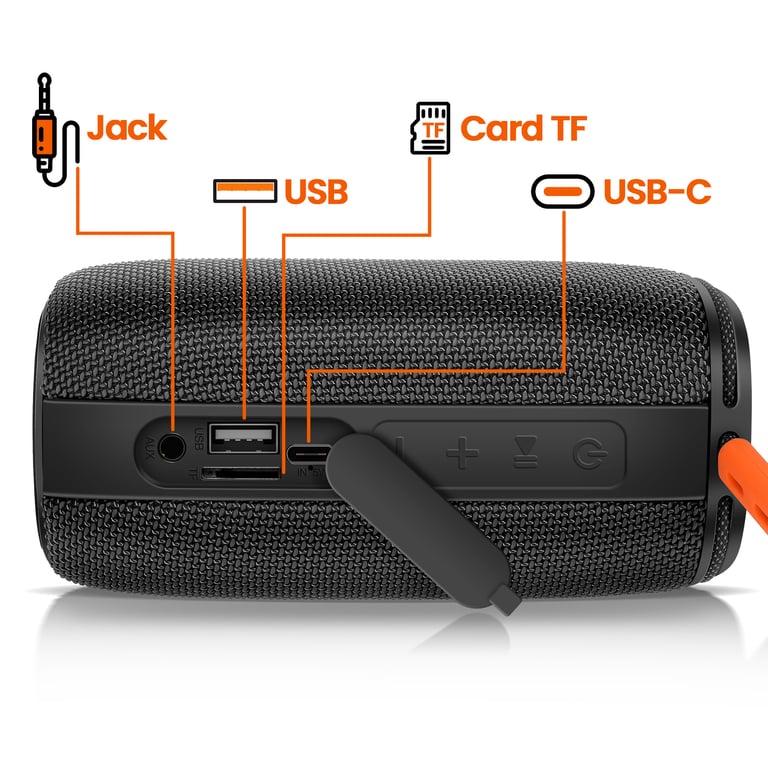 Enceinte Bluetooth 8W Portable Étanche IPX6 avec LED Multicolore Noir - Neuf