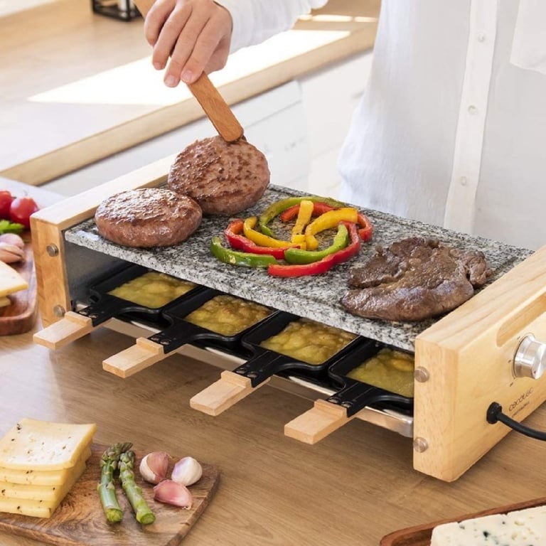 Cecotec Raclette Cheese&Grill 8600 Wood AllStone. Puissance Plaque en pierre naturelle 8 poêlons individuels Thermostat réglable Design amovible - vue 4