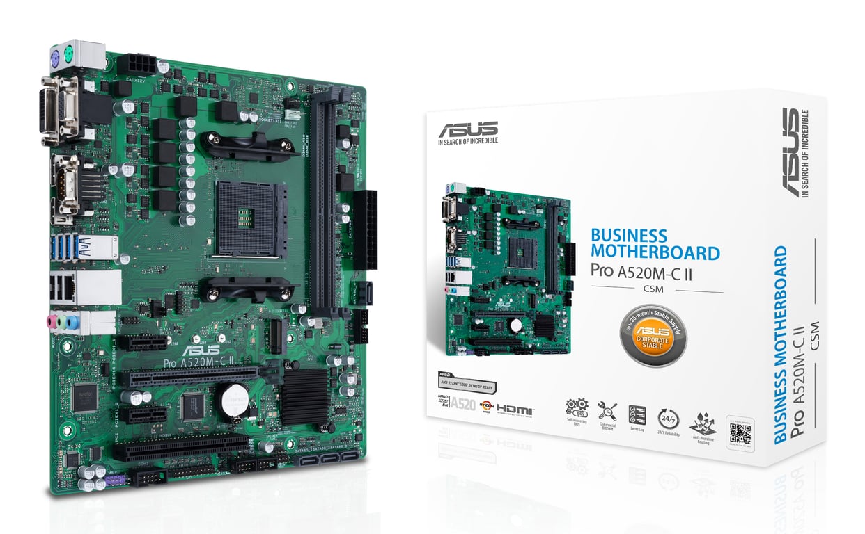 ASUS PRO A520M-C II/CSM AMD A520 Emplacement AM4 micro ATX - Neuf