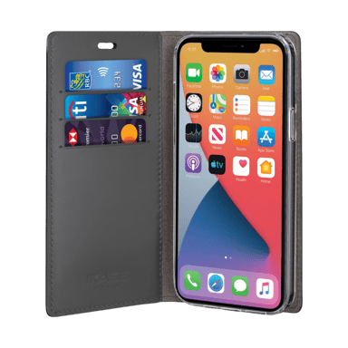 Diarycase 2.0 Custodia a conchiglia in vera pelle con supporto magnetico per Apple iPhone 12/12 Pro, nero notte