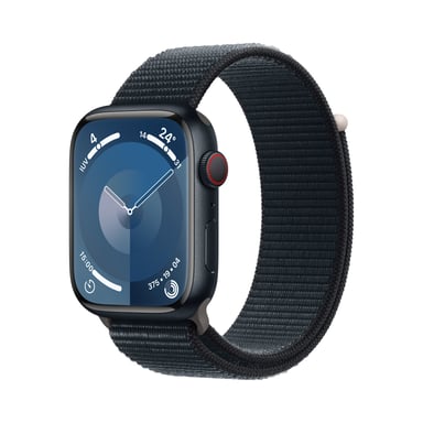 Watch Series 9 GPS + Cellulaire, boitier en aluminium de 45 mm avec boucle sport, Noir