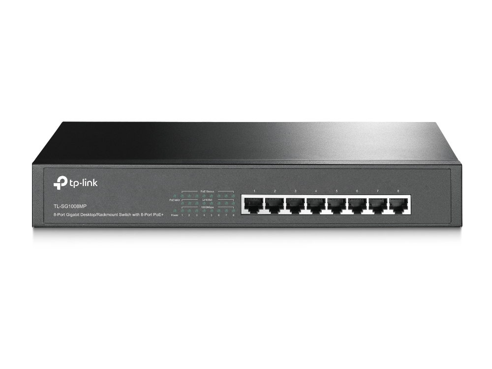 TP-Link TL-SG1008MP Non-géré Gigabit Ethernet (10/100/1000) Connexion Ethernet, supportant l'alimentation via ce port (PoE) 1U Noir - Neuf