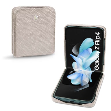 Coque cuir Samsung Galaxy Z Flip4 - Seconde peau - Gris - Cuir saffiano