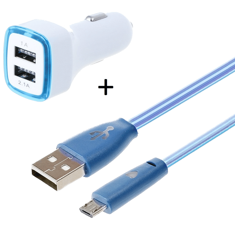 Pack Chargeur Voiture pour Manette Playstation 4 PS4 Smartphone Micro USB (Cable Smiley + Double Ada