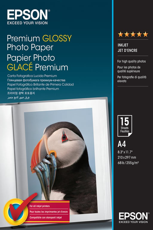 Epson Premium Glossy Photo Paper - A4 - 15 Feuilles - Neuf