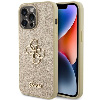 Guess 4G Metal Logo Glitter Backcover per Apple iPhone 15 Pro Max - Oro