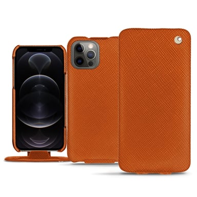 Housse cuir Apple iPhone 12 Pro Max - Rabat vertical - Orange - Cuir saffiano