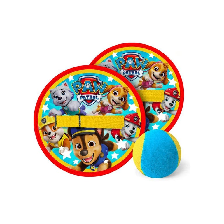 Jeu de lancer attraper Pat'Patrouille Scratch 2 raquettes 19 cm et balle adhérente jaune Neuf