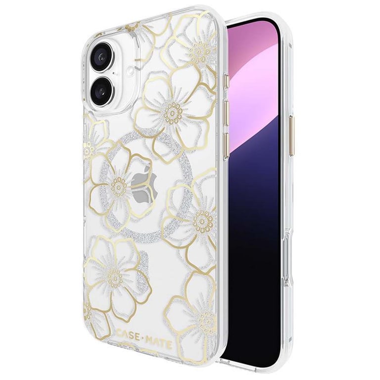 CASE MATE Coque Compatible MagSafe pour iPhone 16 Plus avec Design Floral Gems Dor&eacute;e