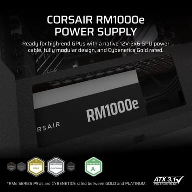 Fuente de Alimentación Corsair RM1000E- 1000W- Ventilador 12cm- 80 Plus Gold- Cybenetics Gold