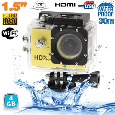 Caméra Wifi Sport Embarquée Plongée Caisson Caméscope Full HD 1080P Jaune 4 Go YONIS