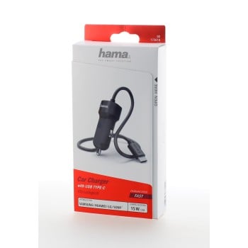 Chargeur pour voiture, USB Type-C, 3A, noir