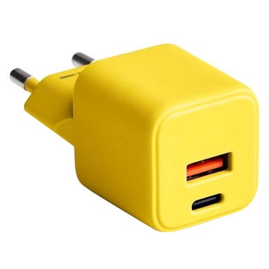 Chargeur Secteur Rapide USB-A 18W QC / USB-C 30W PD Compact GaN Jaune