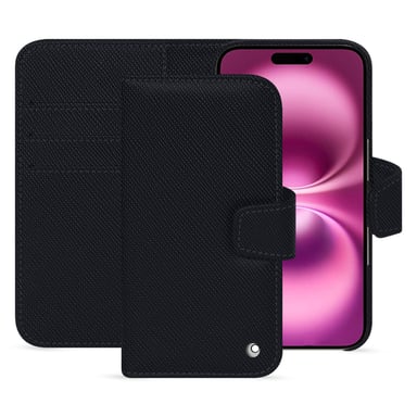 Étui portefeuille cuir Apple iPhone 16 Plus -  - Noir - Cuir saffiano