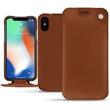 Funda de piel Apple iPhone Xs Max - Solapa vertical - Marrón - Piel lisa