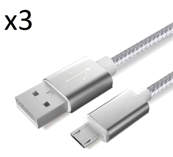 Pack de 3 Cables Metal Nylon Micro USB pour Smartphone Android Chargeur  Connecteur