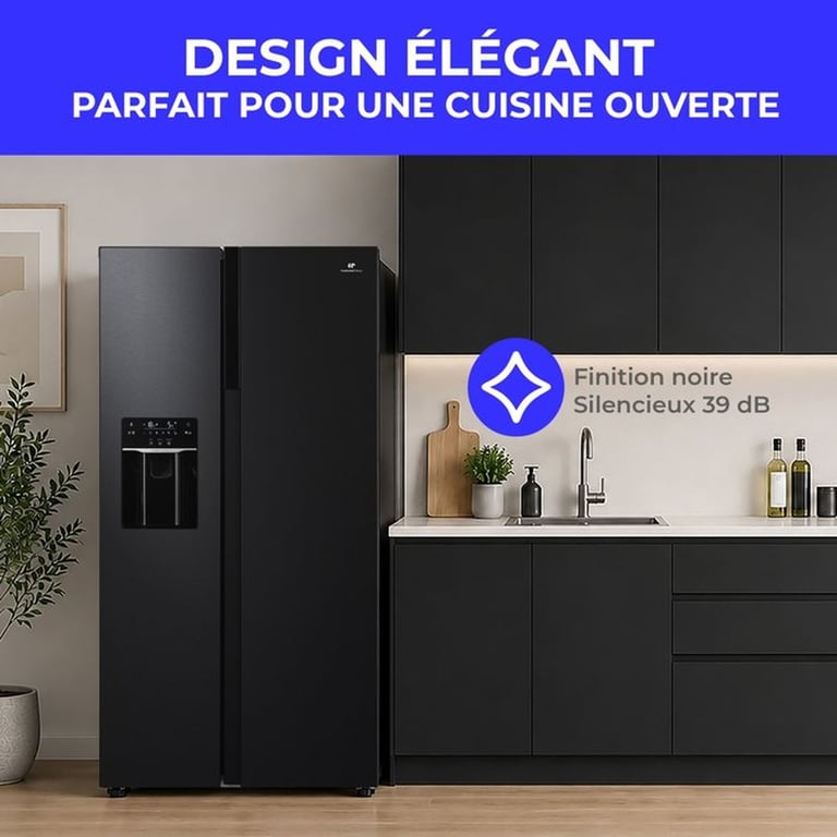 Réfrigérateur américain CONTINENTAL EDISON CERANF577NFBD 577 Distributeur Classe D 91 x 73 x 177 cm Inox - vue 4