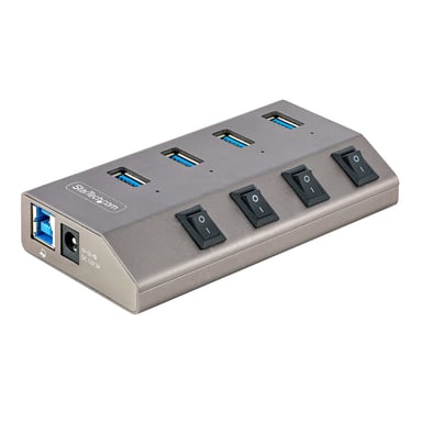 StarTech.com Hub USB-C Autoalimentado de 4 puertos con Interruptores Individuales - Concentrador USB 3.0 a 5 Gbps con Fuente de Alimentación - Ladrón