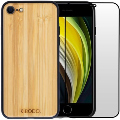 Coque iPhone 7 Bois Bambou & TPU - Verre Trempé 9D Offert - Légère & Résistante - Protection Élégante pour Votre Téléphone