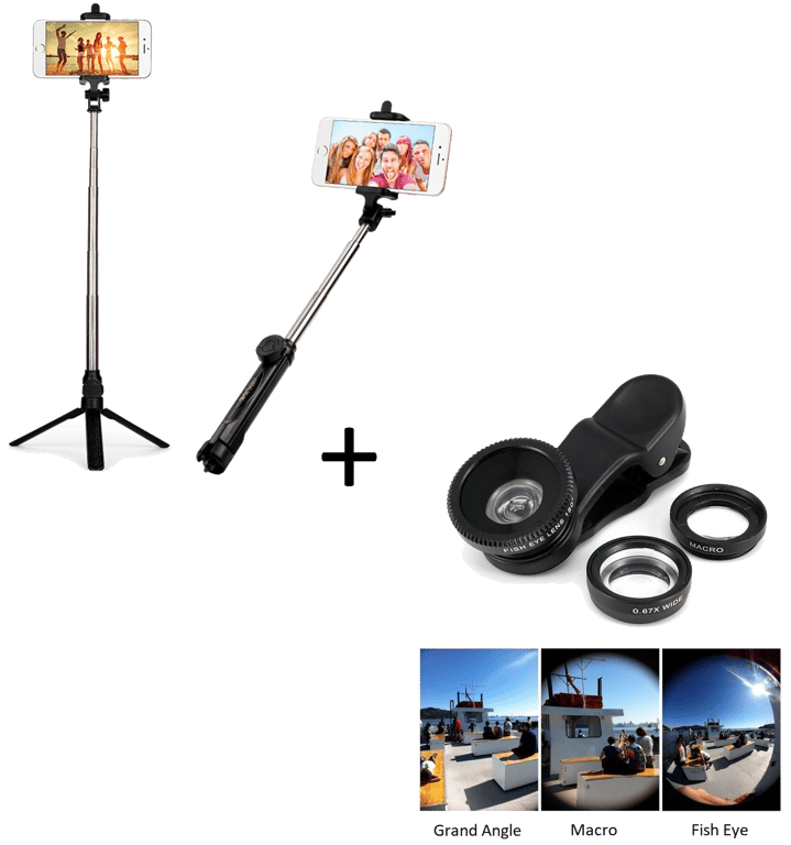 Pack Photo pour Manette Playstation 4 PS4 Smartphone (Selfie Stick avec Trepied + Objectif Pince 3 e