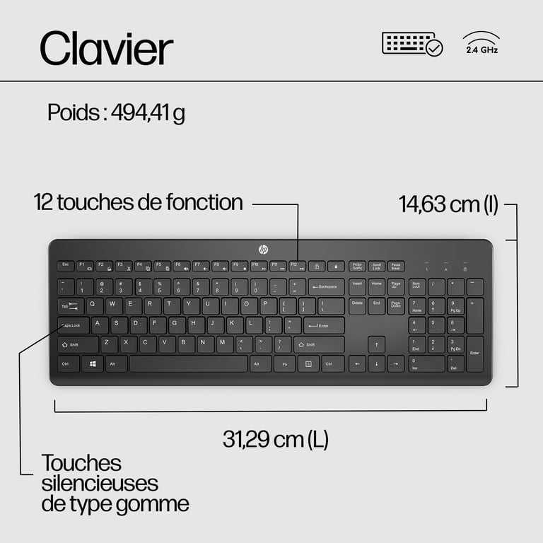 Clavier Sans Fil HP 230 – AZERTY, Frappe Silencieuse, Universel - vue 9