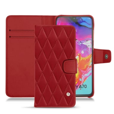 Funda de piel Samsung Galaxy A70 - Solapa billetera - Rojo - Piel lisa cosida