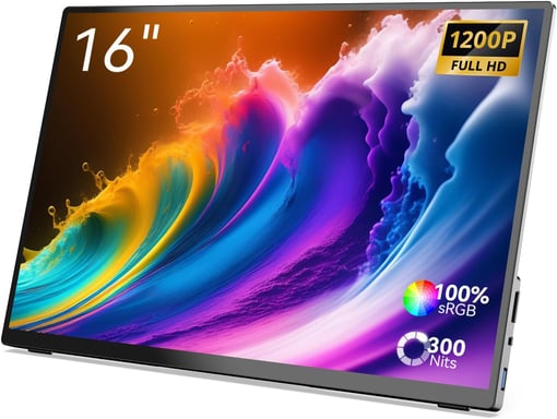 Monitor Portátil MINIX 16'' FHD 1200P, IPS, Pantalla Táctil, USB-C, HDMI, Estéreo, Protección de los Ojos, Sin Parpadeo, Filtro de Luz Azul