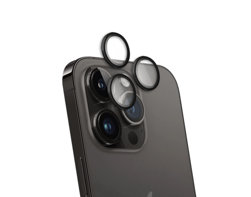 Protège lentilles iPhone 15 Pro / 15 Pro Max / 14 Pro / 14 Pro Max x3 Verre trempé Noir + Garantie à vie - Certifié GRS Force Glass