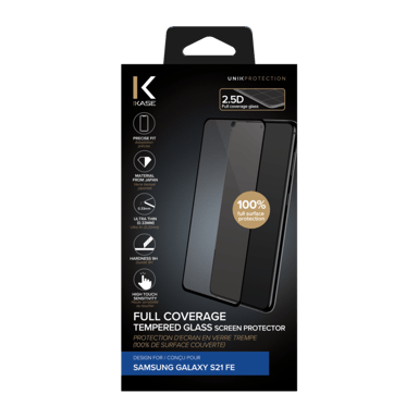 Protector de pantalla de cristal templado (100% cobertura de superficie) para Samsung Galaxy S21 FE 5G, Negro
