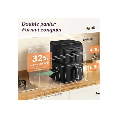 Friteuse d'air chaud Cosori Turbo Tower 10,8 L double stack 2630 W 7 programmes Noir PTFE-free