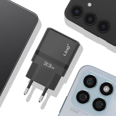 Chargeur Secteur USB-C 33W + USB 18W Charge Rapide Design Compact Noir