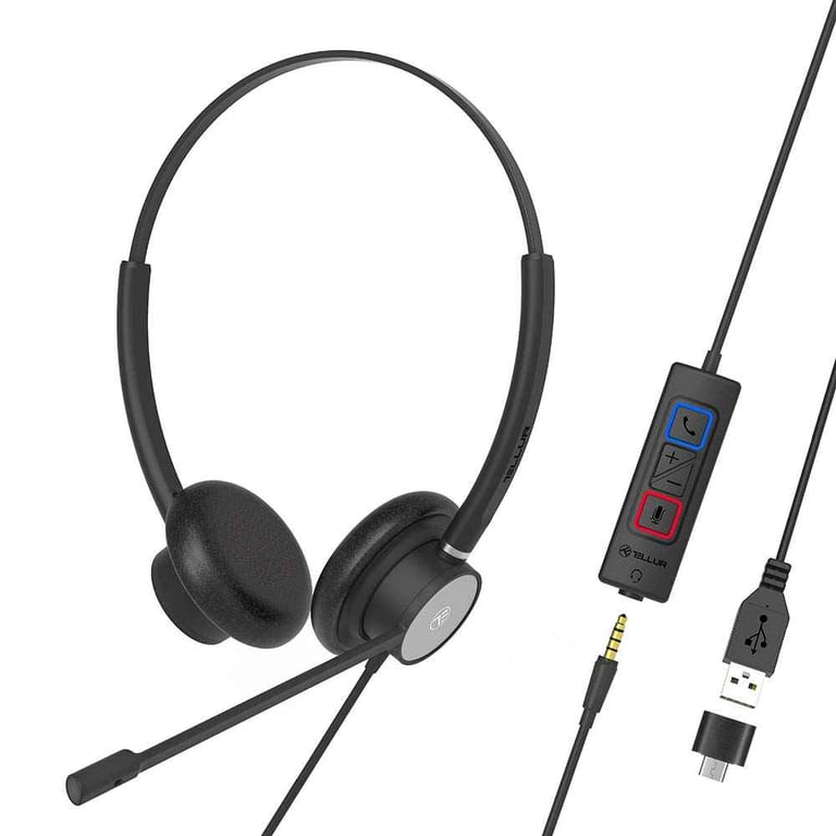 Micro casque call center filaire Tellur Voice 420 binaural USB Jack 3.5mm Neuf