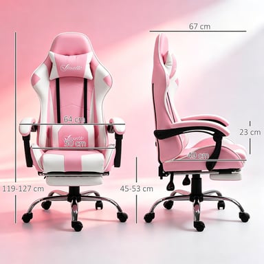 Roline Chaise Gamer Rose Ergonomique Inclinable avec Repose-pieds