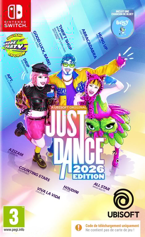 Ubisoft Just Dance 2026 Edition - Code in a Box Standard Chinois simplifié, Chinois traditionnel, Allemand, Néerlandais, Anglais, Espagnol, Français, Italien, Japonais, Coréen, Portugais, Russe Nintendo Switch - Neuf