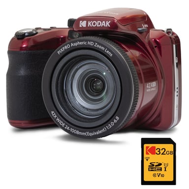 KODAK Pack Numérique Bridge Pixpro Astro Zoom AZ425 + Carte SDHC 32GB - Appareil Photo 20 MP, Zoom 42X, Grand Angle, Écran LCD 3'', Vidéo Full HD 1080p, Batterie Li-ion - Rouge
