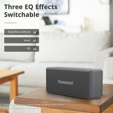 Altavoz Bluetooth Tronsmart Mega Pro de 60W, panel táctil intuitivo, 3 efectos de ecualización, tecnología SoundPulse, emparejamiento estéreo inalámbrico, conexión NFC, powerbank integrado, asistente de voz, altavoz inalámbrico para el hogar.