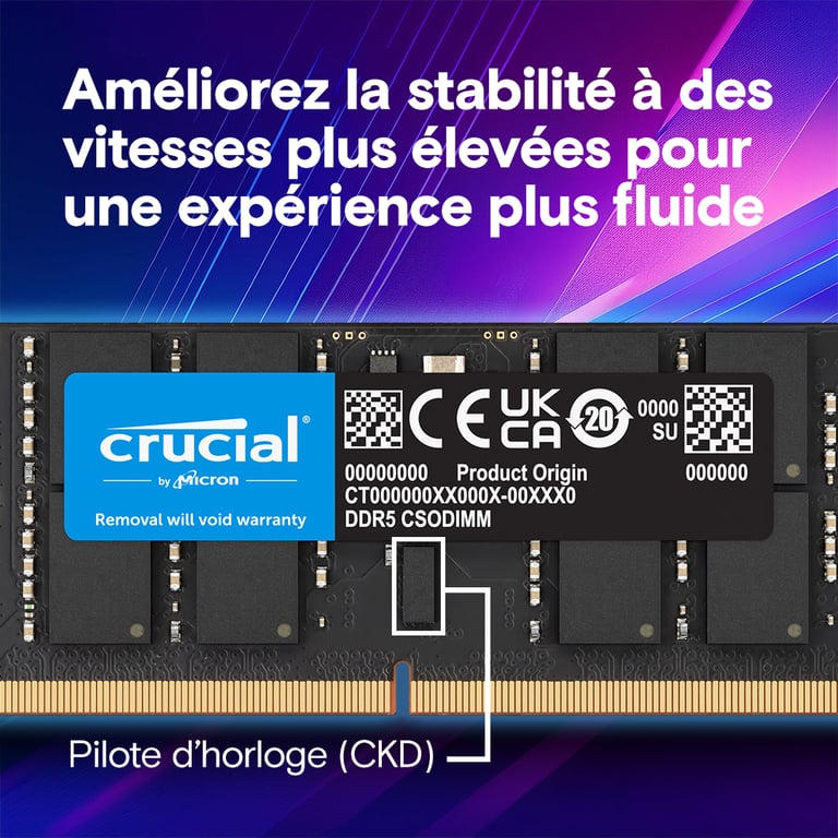 Crucial CT32G64C52CS5 1x32 Go DDR5 6400 MT/ 262 pin SO DIMM - vue 4