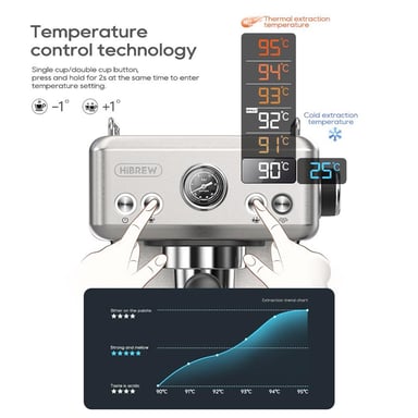 H10A Silver - Cafetera espresso semiautomática con temperatura regulable 20 bar