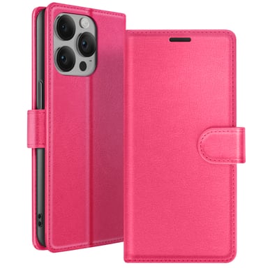 Zanaé Funda tipo cartera para iPhone 14 Pro con soporte y lengüeta magnética Fucsia