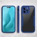 Moozy Coque 360 pour iPhone 14 Pro Max - Coque transparente à bord bleu, protection intégrale double face, coque avec protecteur d'écran intégré