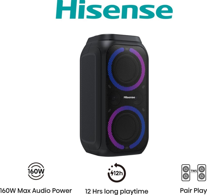 Enceinte Nomade Hisense Party Rocket 160 – Puissance 160W, Autonomie 12h - vue 3