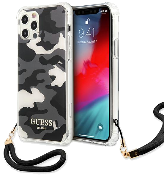 Guess étui pour iPhone 12/12 Pro 6.1 noir Camo Collection