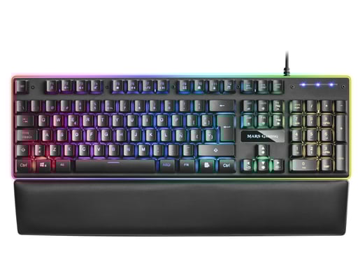 Mars Gaming MK320ES, Teclado Gaming H-Mech, 13 Modos RGB y Halo, Reposamuñecas Acolchado, Antighosting, Idioma Español, Color Negro