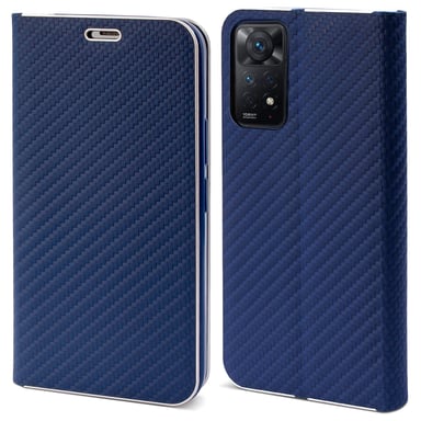 Moozy Étui Portefeuille pour Xiaomi Redmi Note 11 Pro 5G et 4G, Bleu Foncé Carbone - Étui à Rabat avec Bordure Métallique Fermeture Magnétique Flip Cover avec Porte-Cartes et Fonction Béquille